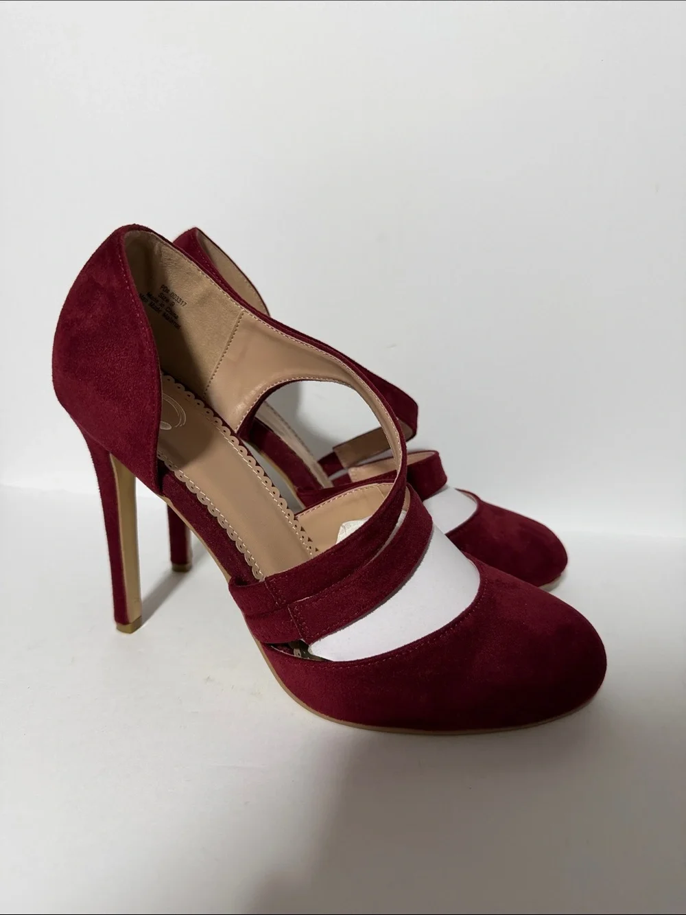 Women’s Burgundy and White Cross-Strap Heels